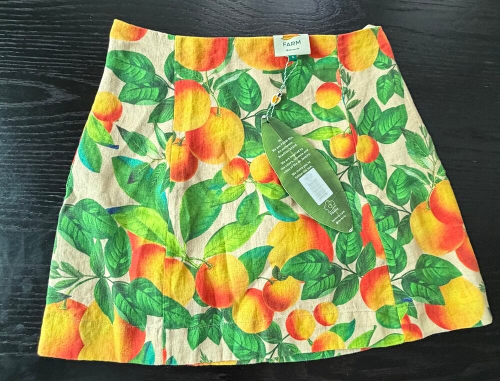 Farm Rio NEW Orange Sands Linen Skirt, Small